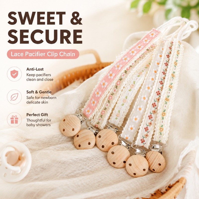 Baby Products For Gift - Spitzen-Schnullerkette für Neugeborene Anti-Verlust-Schnullerhalter Besticktes Geschenk